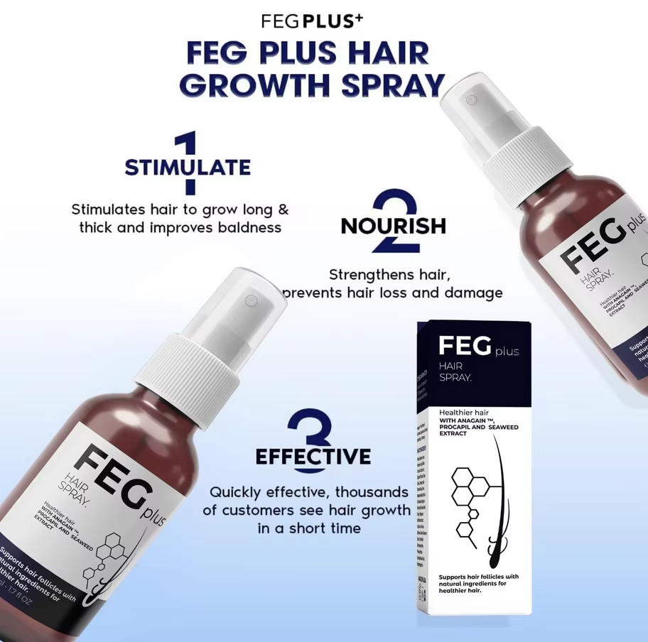 FEG Plus Hair Spray – بخاخ ينبت الشعر بسرعة ويريّحك من التساقط